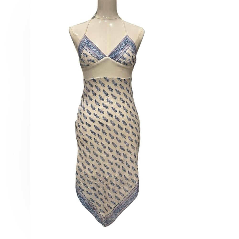 LOTTA STENSSON white and blue patterned halter dress Size:M
